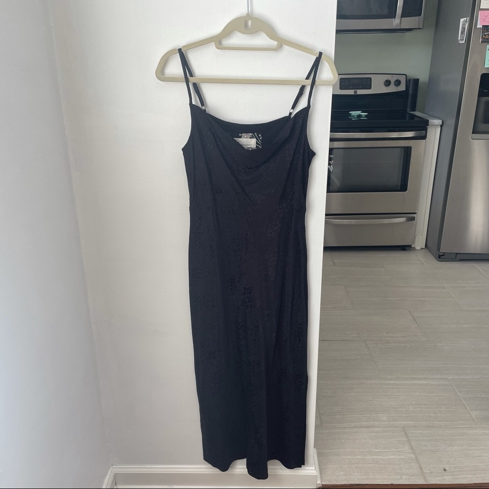Anthropologie Black Satin Cowl Neck Dress